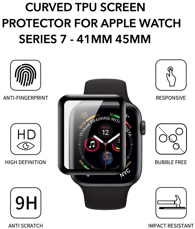 TPU Curved Screen Protector for Apple Watch Series 7 41mm 45mm Full Coverage - product image 1