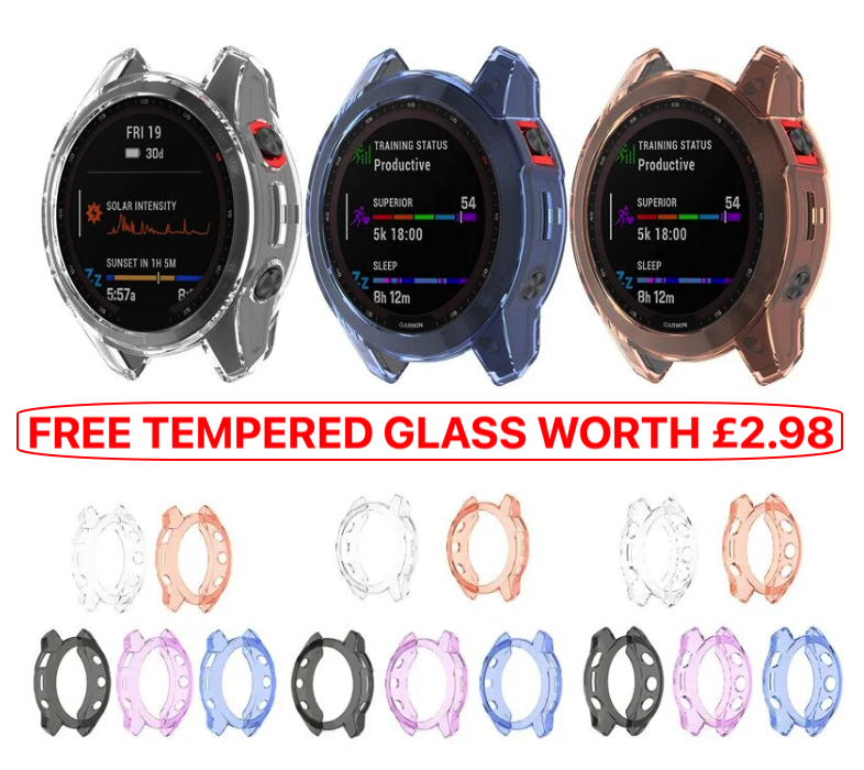 Garmin Fenix 7 7S 7X 6 6S 6X 5 5S 5X TPU Protective Case Cover + Free Glass - product image 1