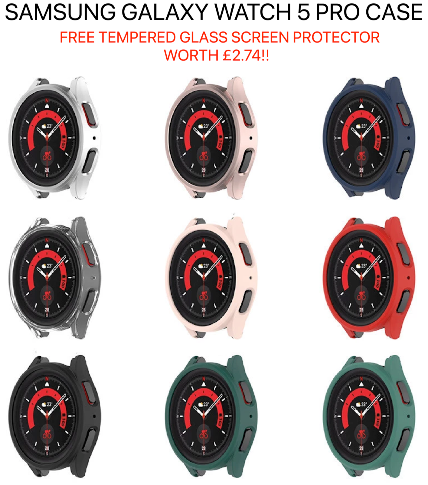 Case + Free Tempered Glass for Samsung Galaxy Watch5 Pro 5 45mm Protector Bumper - product image 1