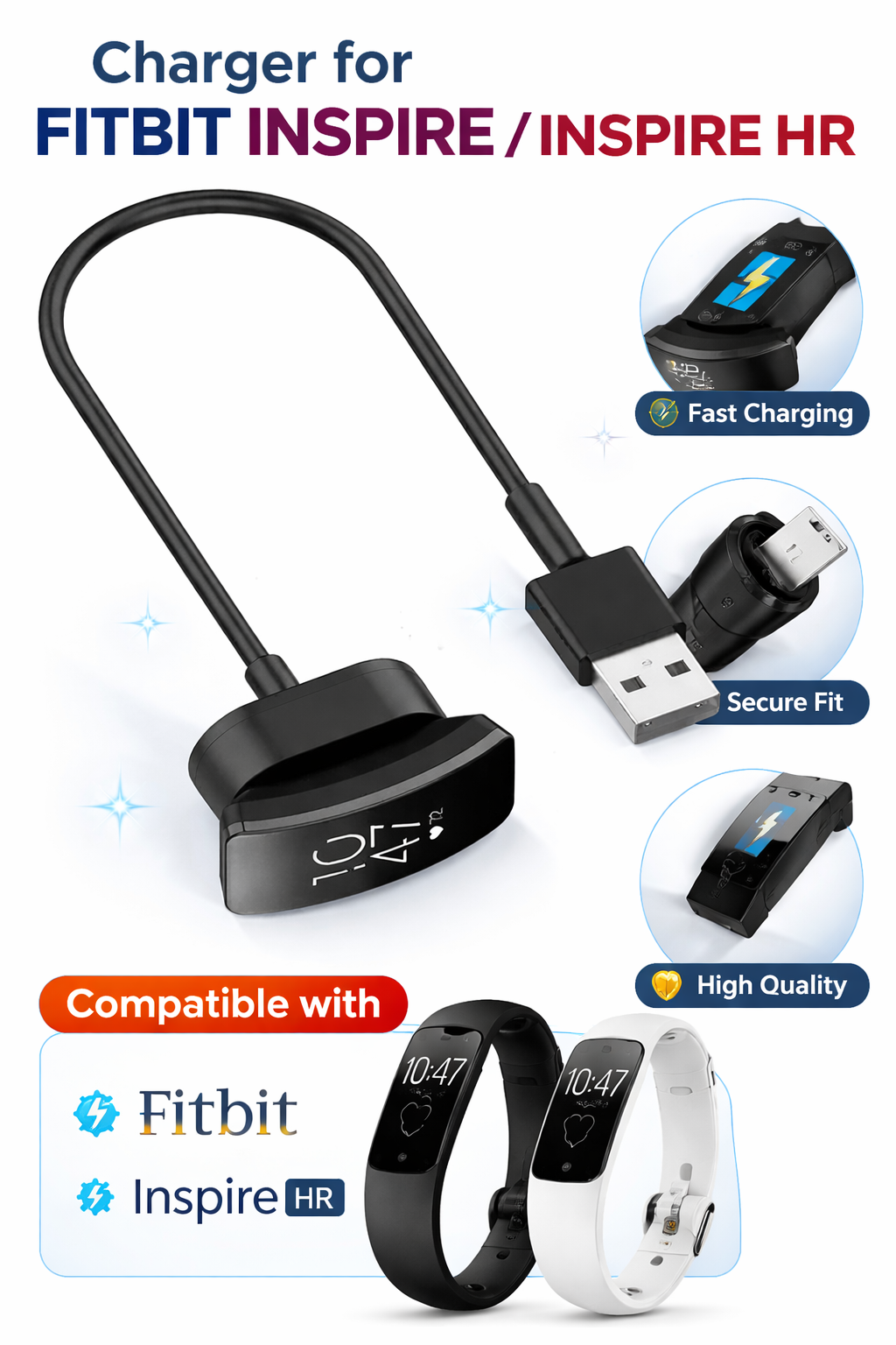Fitbit Inspire 2 / 3 / HR / ACE USB Charging Cable Replacement Charger 100cm - product image 1