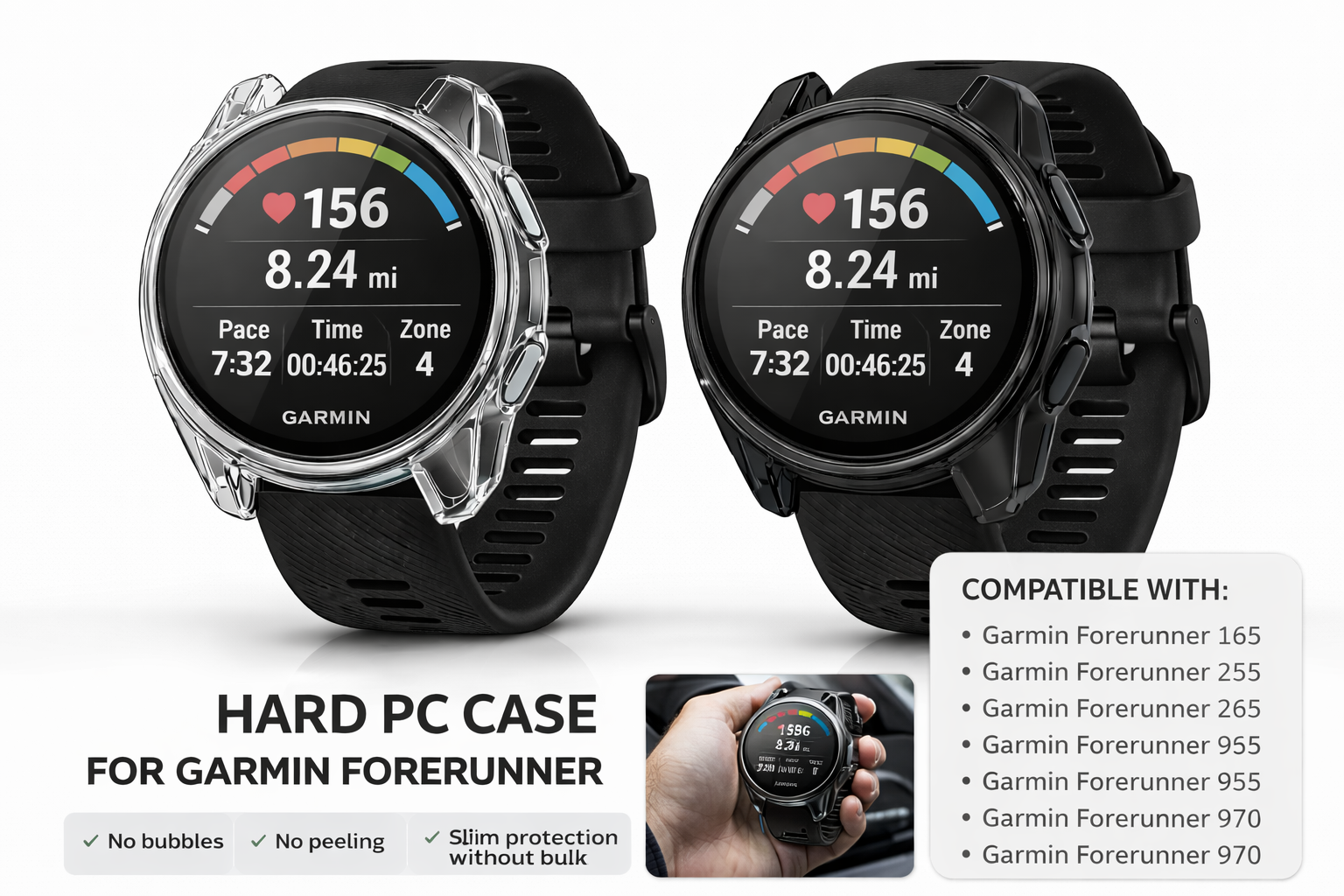 Case for Garmin Forerunner 165 255 265 955 965 970 570 + Glass Screen Protector - product image 2